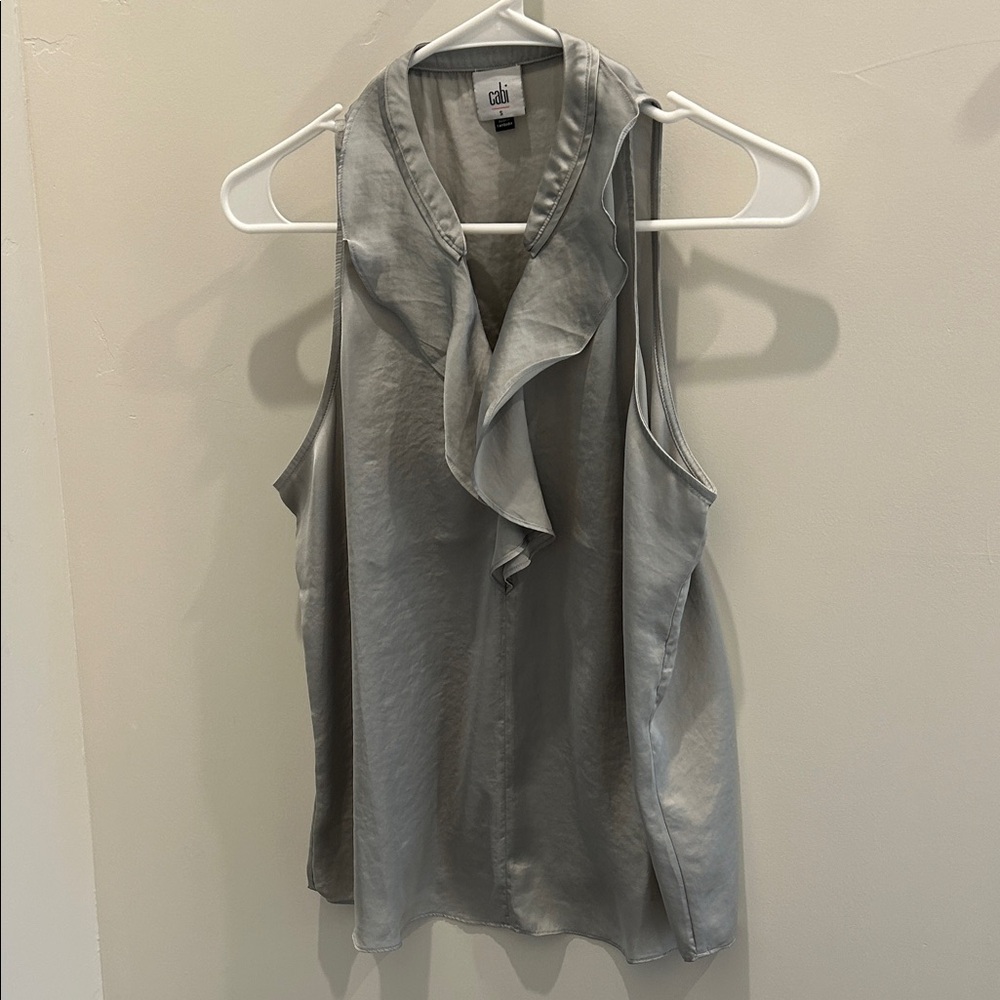 CAbi Gray Sleeveless Ruffle Blouse